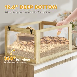 PawHut 3-Tier Wooden Hamster Cage with Detachable 12.6-in Deep Bottom, Natural Wood, 23.6 x 15.7 x 29.5-in