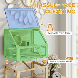 PawHut 3-Tier Wooden Hamster Cage with Detachable 12.6-in Deep Bottom, Natural Wood, 23.6 x 15.7 x 29.5-in
