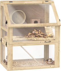 PawHut 3-Tier Wooden Hamster Cage with Detachable 12.6-in Deep Bottom, Natural Wood, 23.6 x 15.7 x 29.5-in
