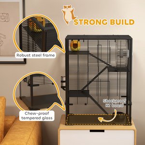PawHut 4-Tier Metal Hamster Cage, Black, 24 x 16 x 31.5-in