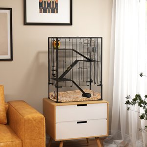 PawHut 4-Tier Metal Hamster Cage, Black, 24 x 16 x 31.5-in