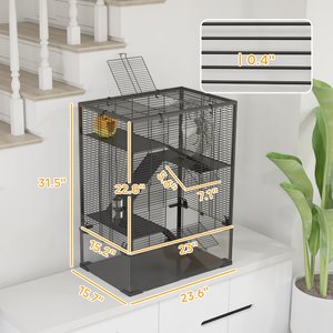 PawHut 4-Tier Metal Hamster Cage, Black, 24 x 16 x 31.5-in