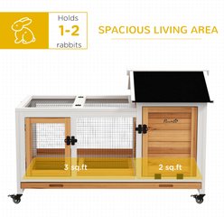 PawHut Indoor Outdoor Wooden Rabbit Hutch with Wheels slide 2 of 9