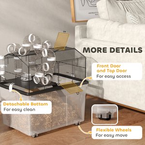 PawHut 2-Tier Meal Hamster Cage, Black, 22.8 x 16.9 x 22.4-in