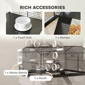 PawHut 2-Tier Meal Hamster Cage, Black, 22.8 x 16.9 x 22.4-in