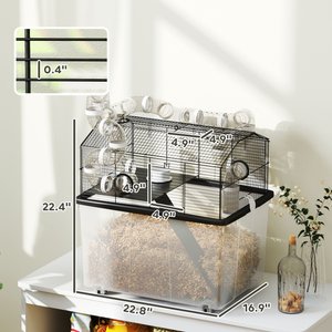 PawHut 2-Tier Meal Hamster Cage, Black, 22.8 x 16.9 x 22.4-in