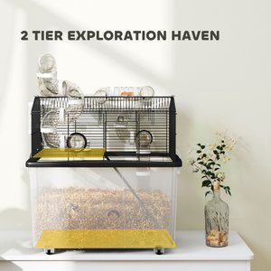 PawHut 2-Tier Meal Hamster Cage, Black, 22.8 x 16.9 x 22.4-in