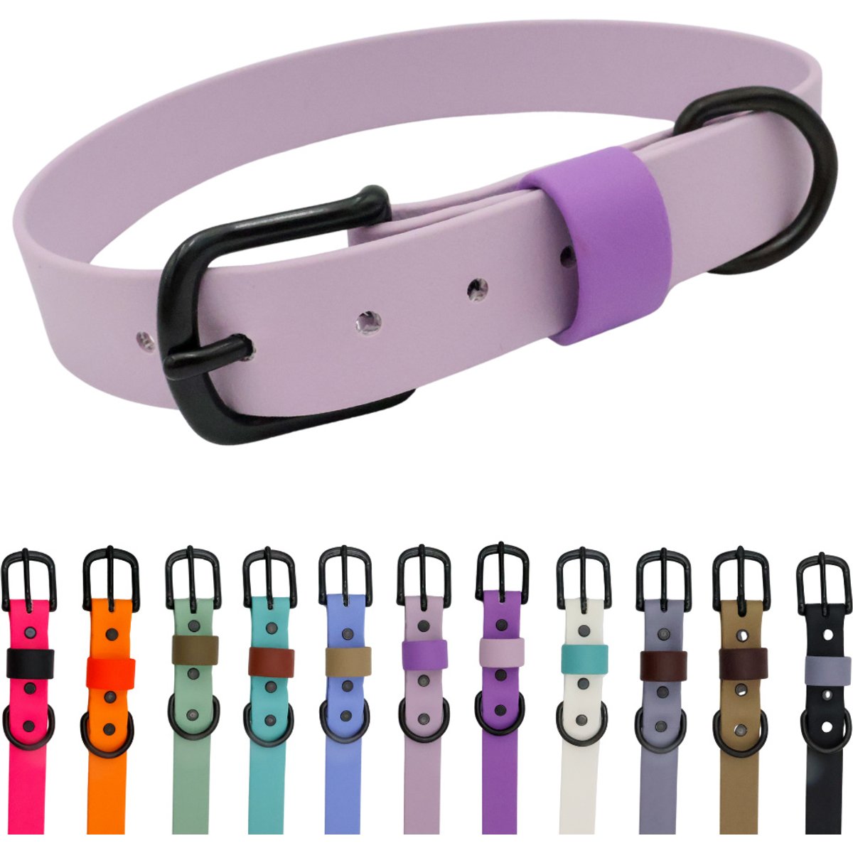 Tailr Waterproof & Odor-Resistant Adjustable Dog Collar, Pleasant Plum/Bright Lavender Loop, X-Large: 18 to 21-in neck, 1-in wide