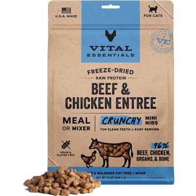 Vital Essentials Vital Essentials Crunchy Mini Nibs Raw Beef & Chicken Entree Freeze-Dried Cat Food, 12-oz bag