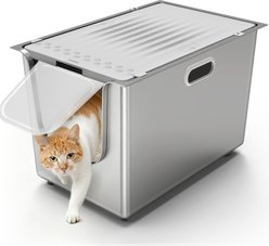 Ptlom Flip Top Stainless Steel Cat Litter Box with Lid, X-Large, 22.8 x 14.9 x 14.5-in