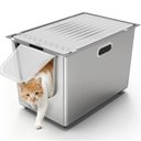 Ptlom Flip Top Stainless Steel Cat Litter Box with Lid, X-Large, 22.8 x 14.9 x 14.5-in