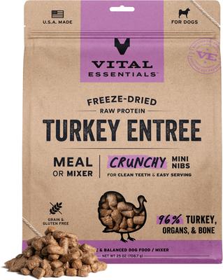 Vital Essentials Crunchy Mini Nibs Raw Turkey Entree Freeze-Dried Dog Food & Topper, 25-oz bag