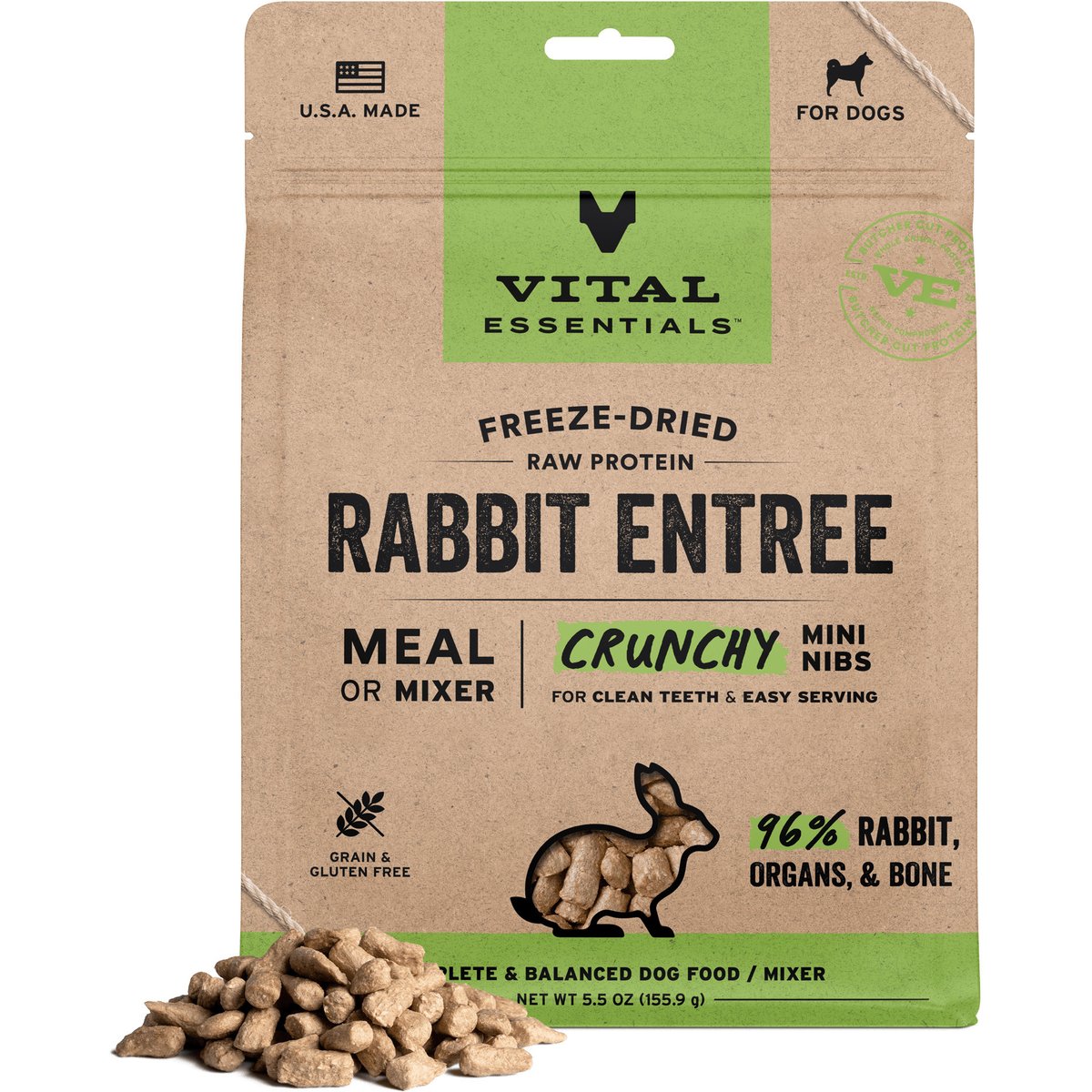 Vital Essentials Crunchy Mini Nibs Raw Rabbit Entree Freeze-Dried Dog Food & Topper, 5.5-oz bag