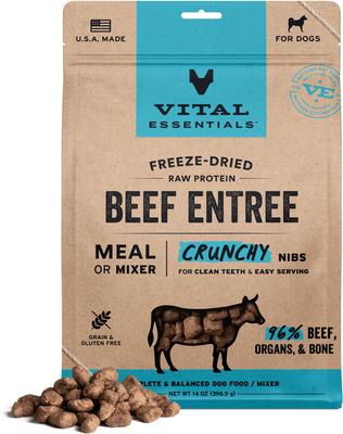 Vital Essentials Crunchy Nibs Raw Beef Entree Freeze-Dried Dog Food & Topper, 14-oz bag