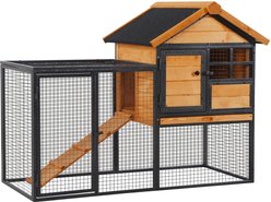 PawHut 2-Level Outdoor Rabbit Hutch with Weatherproof Hinged Asphalt Roof