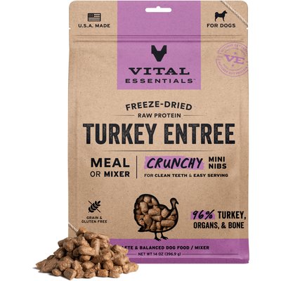 Vital Essentials Vital Essentials Crunchy Mini Nibs Raw Turkey Entree Freeze-Dried Dog Food & Topper, 14-oz bag
