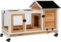 PawHut Indoor Outdoor Wooden Rabbit Hutch with Wheels