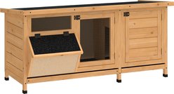 PawHut Indoor/Outdoor Wooden Rabbit Hutch with Feeding Trough, Natural
