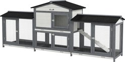 PawHut 90.5-in Wooden Rabbit Hutch with Double Run, Gray slide 1 of 9