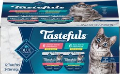 Blue Buffalo Tastefuls Savory Singles Salmon & Tuna Variety Pack Cuts in Gravy Wet Cat Food, 2.6-oz twin pack, case of 12