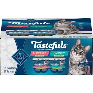 Blue Buffalo Tastefuls Savory Singles Salmon & Tuna Variety Pack Cuts in Gravy Wet Cat Food, 2.6-oz twin pack, case of 12
