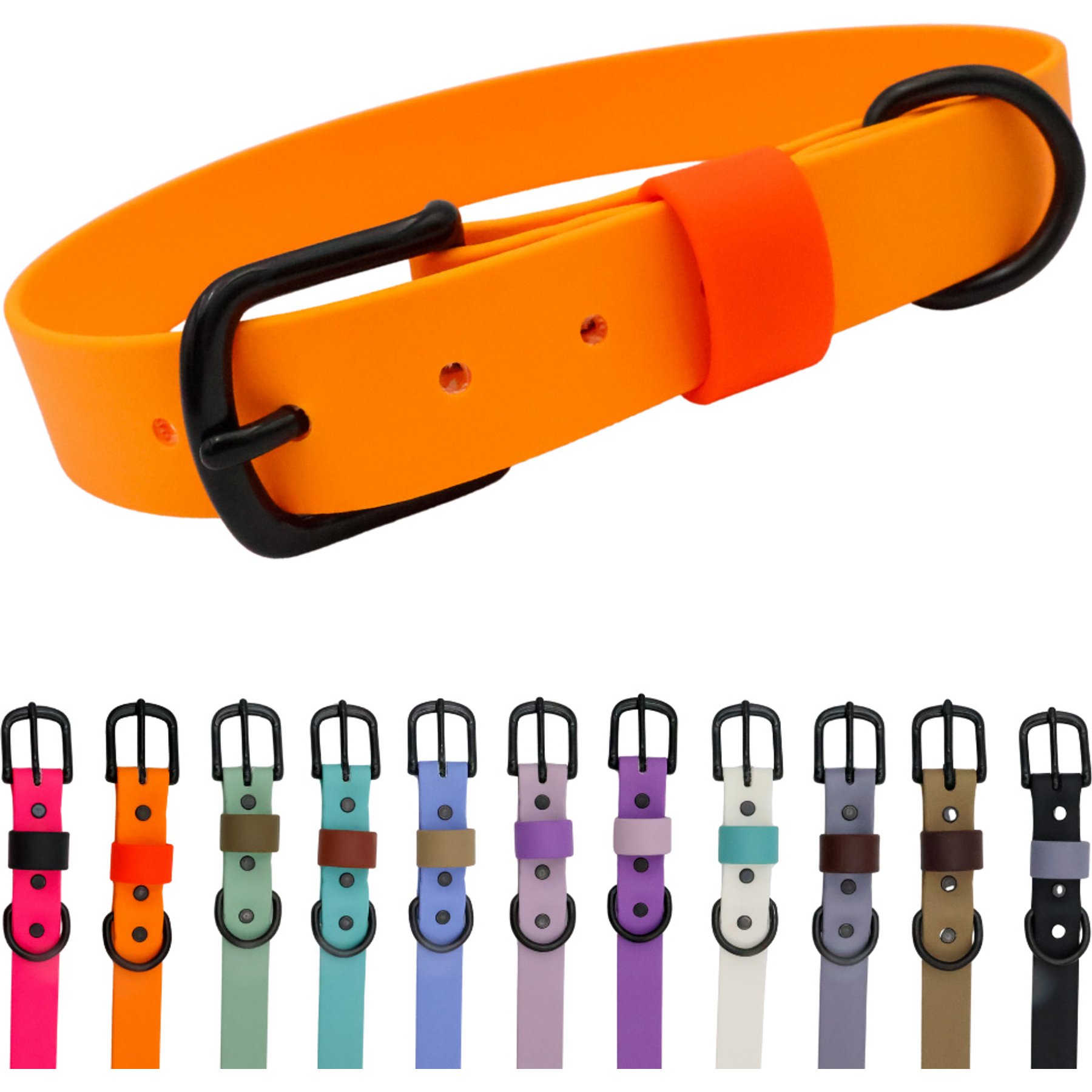 Tailr Waterproof & Odor-Resistant Adjustable Dog Collar, Neon Orange/Blaze Orange Loop, X-Large: 18 to 21-in neck, 1-in wide