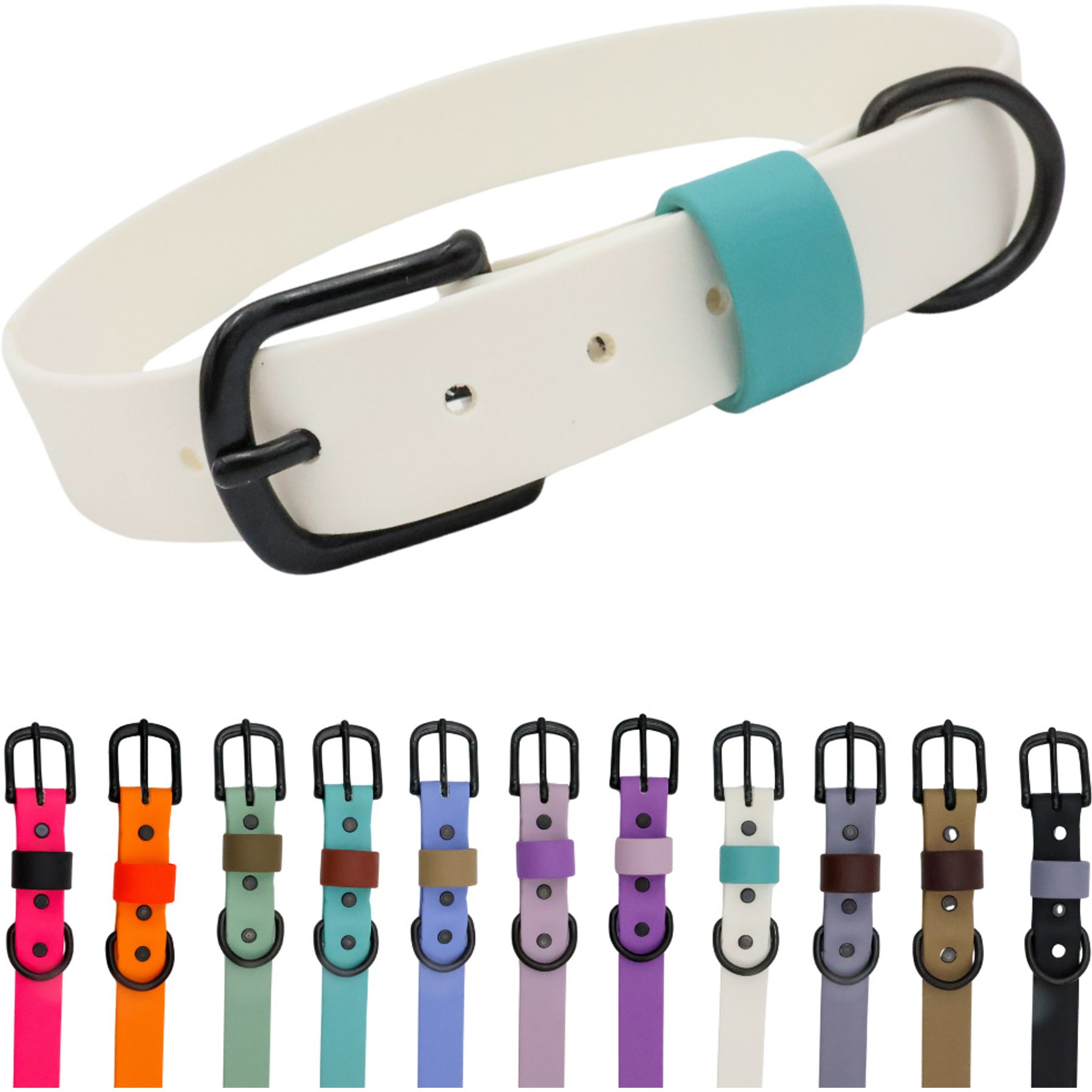 Tailr Waterproof & Odor-Resistant Adjustable Dog Collar, White/Dusty Turquoise Loop, X-Large: 18 to 21-in neck, 1-in wide