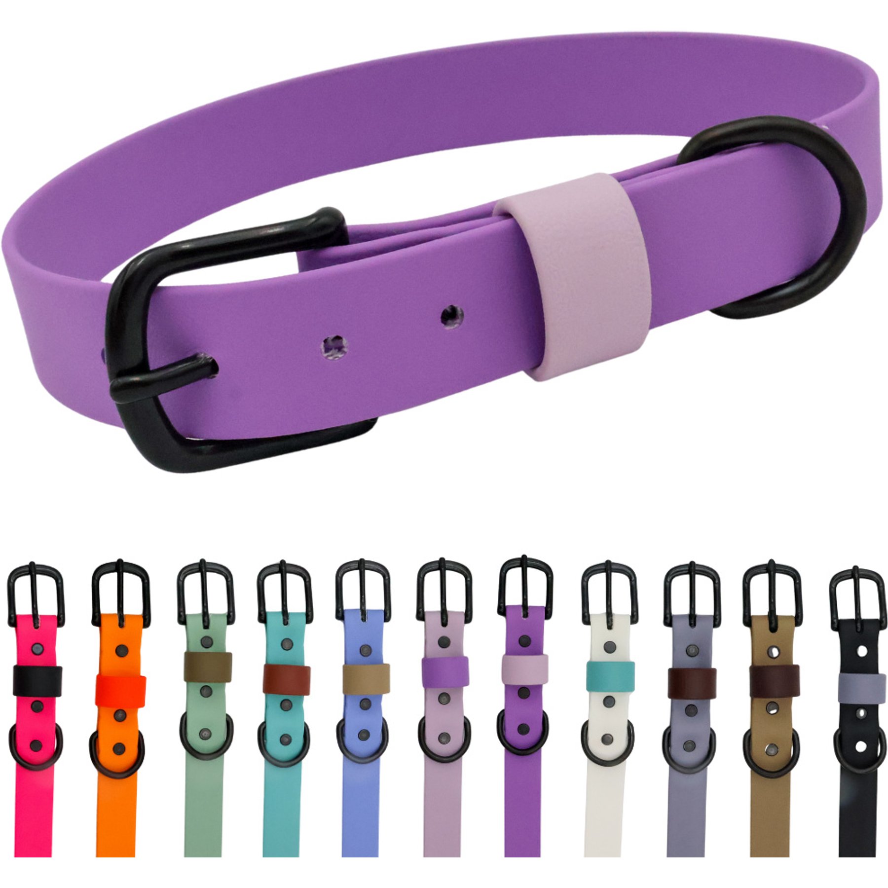 Tailr Waterproof & Odor-Resistant Adjustable Dog Collar, Bright Lavender/Pleasant Plum Loop, X-Large: 18 to 21-in neck, 1-in wide
