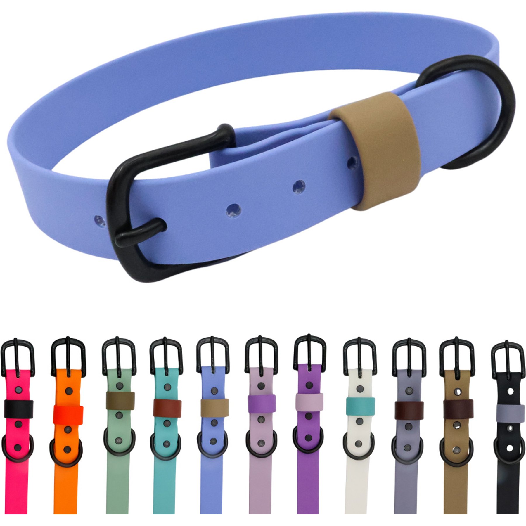 Tailr Waterproof & Odor-Resistant Adjustable Dog Collar, Periwinkle Blue/Army Sand Loop, X-Large: 18 to 21-in neck, 1-in wide