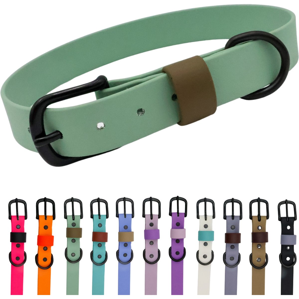 Tailr Waterproof & Odor-Resistant Adjustable Dog Collar, Sage Green/Olive Drab Loop, X-Large: 18 to 21-in neck, 1-in wide
