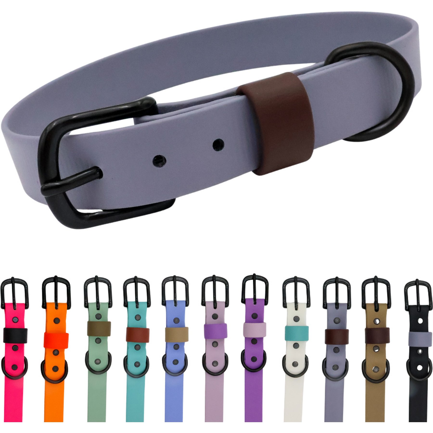 Tailr Waterproof & Odor-Resistant Adjustable Dog Collar, Fog/Dark Chocolate Loop, X-Large: 18 to 21-in neck, 1-in wide