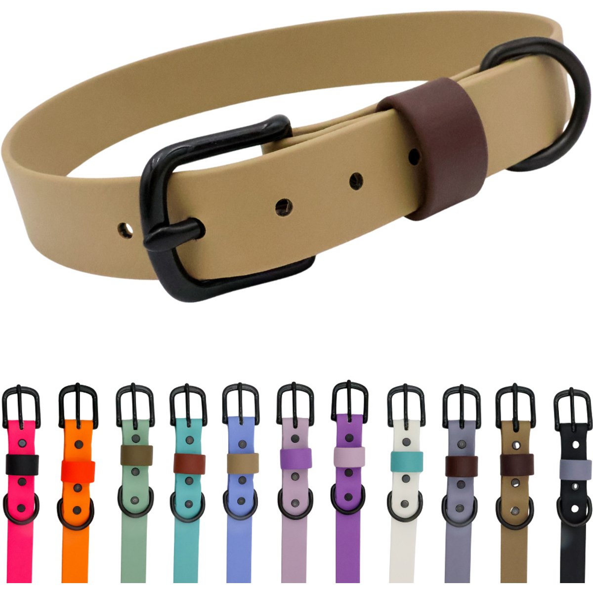 Tailr Waterproof & Odor-Resistant Adjustable Dog Collar, Army Sand/Dark Chocolate Loop, X-Large: 18 to 21-in neck, 1-in wide