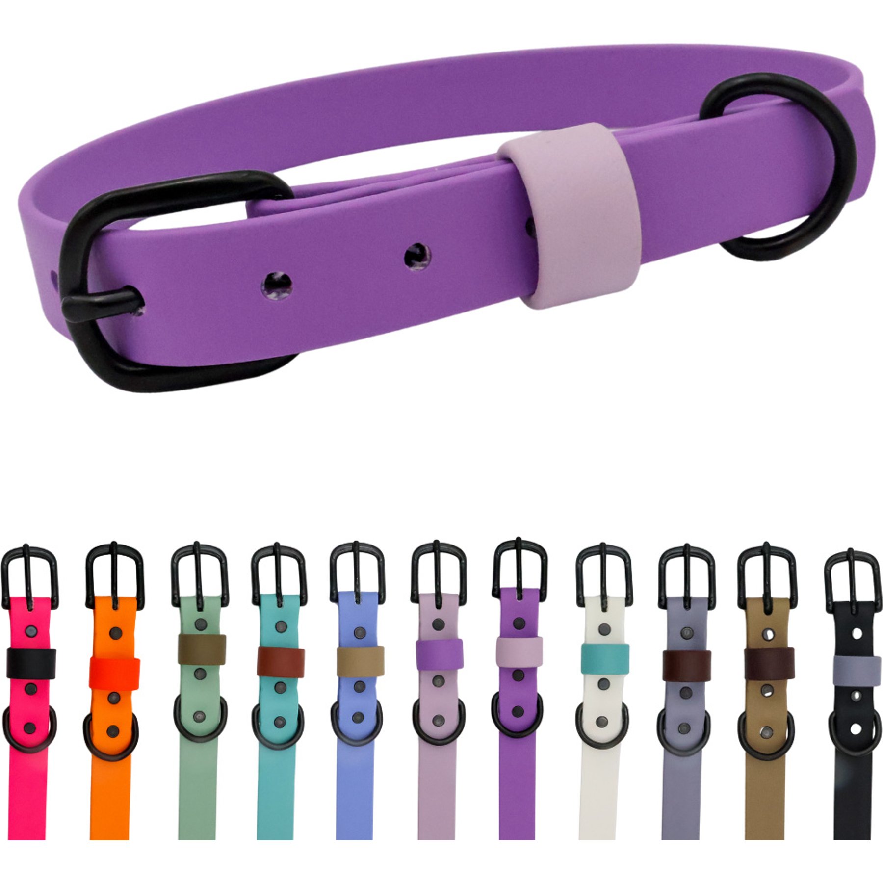 Tailr Waterproof & Odor-Resistant Adjustable Dog Collar, Bright Lavender/Pleasant Plum Loop, Large: 15 to 18-in neck, 3/4-in wide
