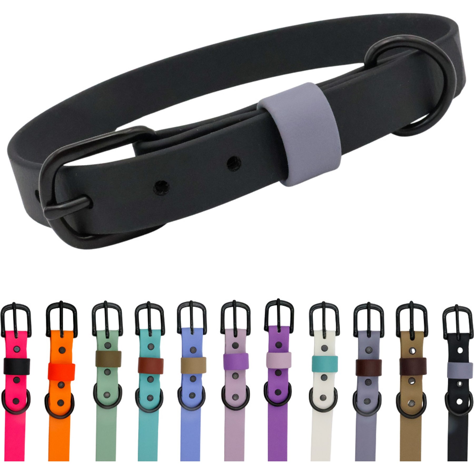 Tailr Waterproof & Odor-Resistant Adjustable Dog Collar, Black/Fog Loop, Large: 15 to 18-in neck, 3/4-in wide