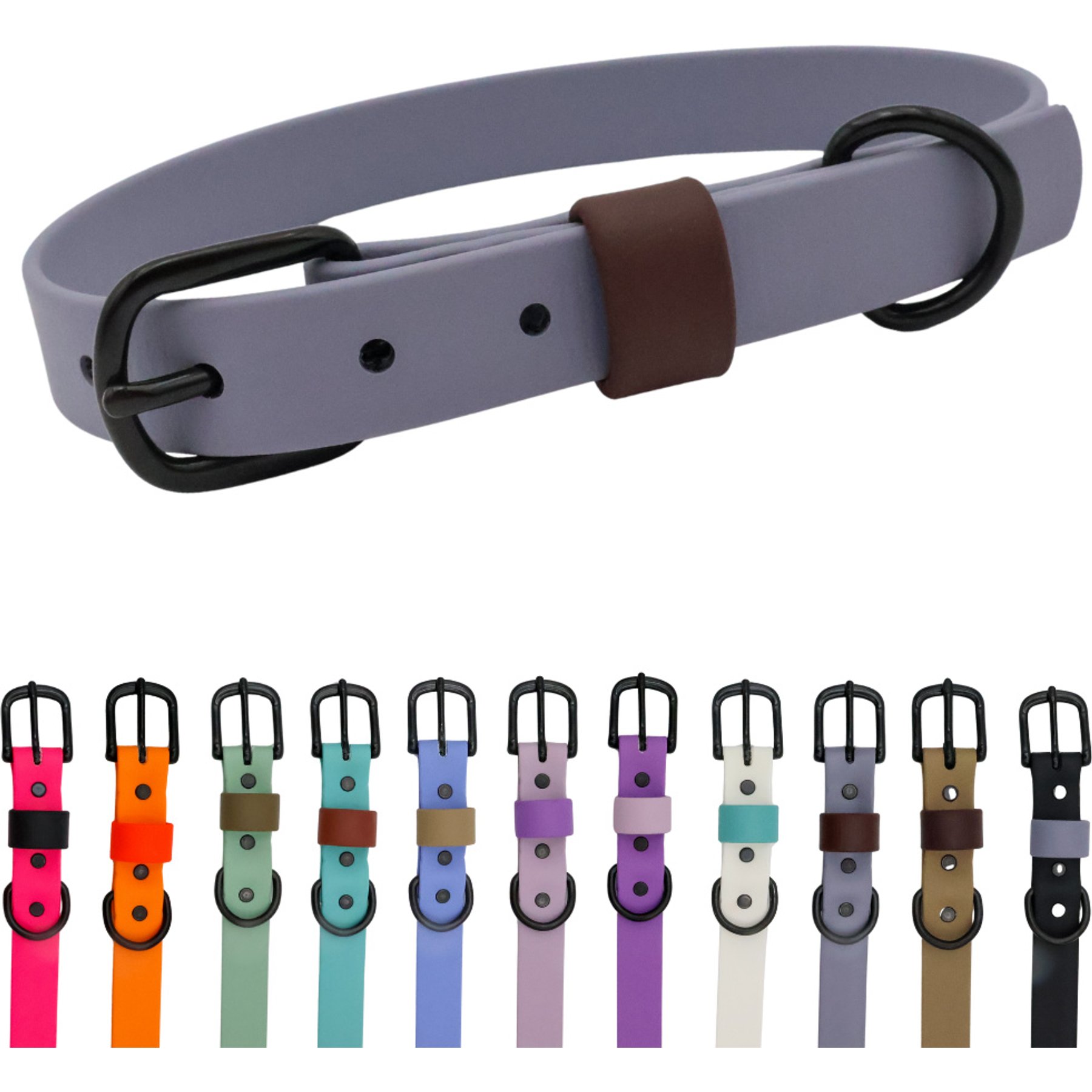 Tailr Waterproof & Odor-Resistant Adjustable Dog Collar, Fog/Dark Chocolate Loop, Large: 15 to 18-in neck, 3/4-in wide