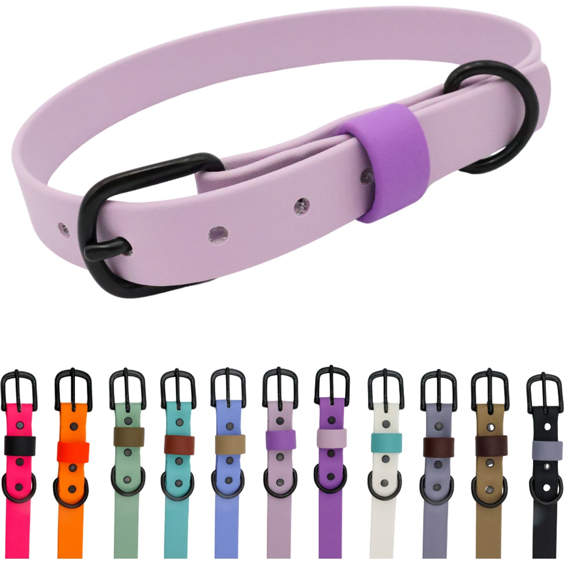 Tailr Waterproof & Odor-Resistant Adjustable Dog Collar, Pleasant Plum/Bright Lavender Loop, Large: 15 to 18-in neck, 3/4-in wide