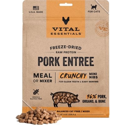 Vital Essentials Vital Essentials Crunchy Mini Nibs Raw Pork Entree Freeze-Dried Cat Food, 8-oz bag