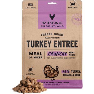 Vital Essentials Crunchy Mini Nibs Raw Turkey Entree Freeze-Dried Cat Food, 12-oz bag