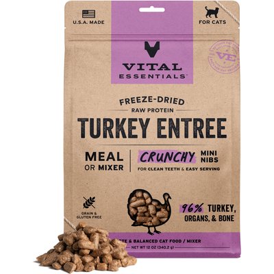 Vital Essentials Vital Essentials Crunchy Mini Nibs Raw Turkey Entree Freeze-Dried Cat Food, 12-oz bag