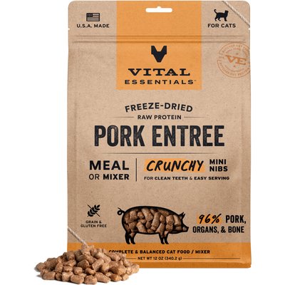 Vital Essentials Vital Essentials Crunchy Mini Nibs Raw Pork Entree Freeze-Dried Cat Food, 12-oz bag