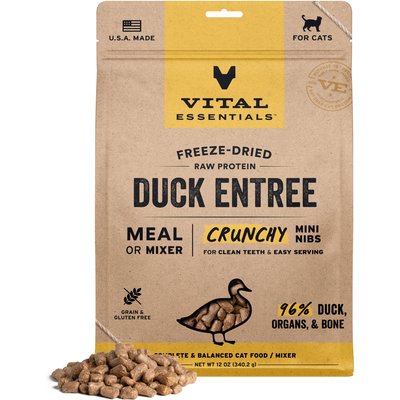 Vital Essentials Vital Essentials Crunchy Mini Nibs Raw Duck Entree Freeze-Dried Cat Food, 12-oz bag