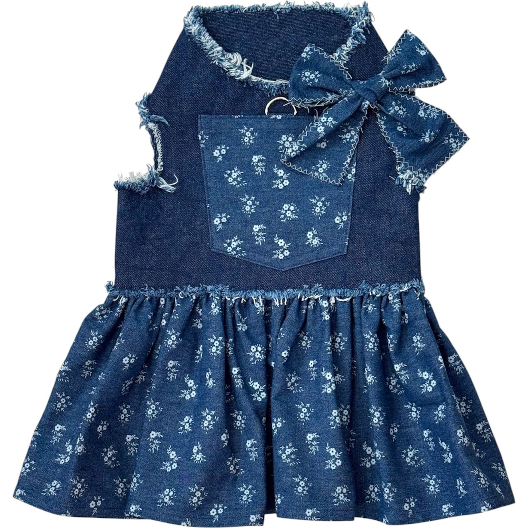 Heads or Tails Pup Denim Floral Dog Dress, X-Large