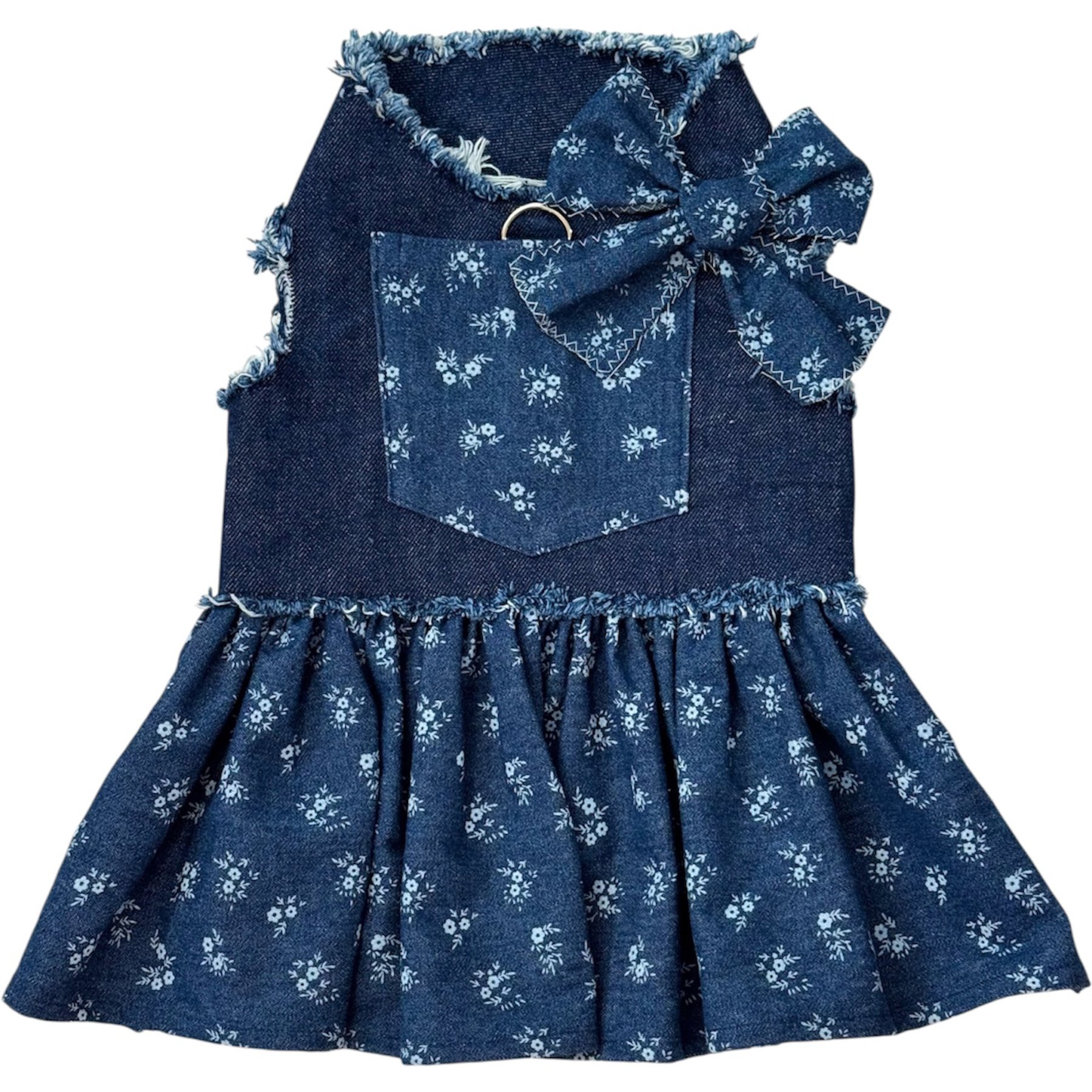 Heads or Tails Pup Denim Floral Dog Dress, Medium