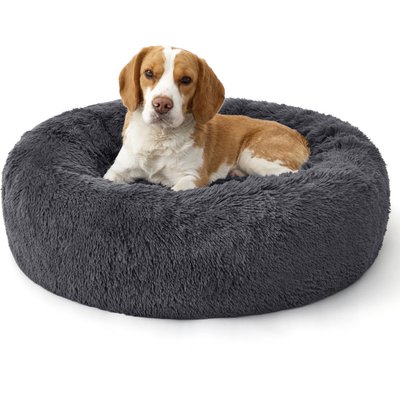 Bedsure Bedsure Anti-Anxiety Deep Sleep & Joint Relief Calming Faux Fur Donut Bolster Dog Bed, Grey, Medium