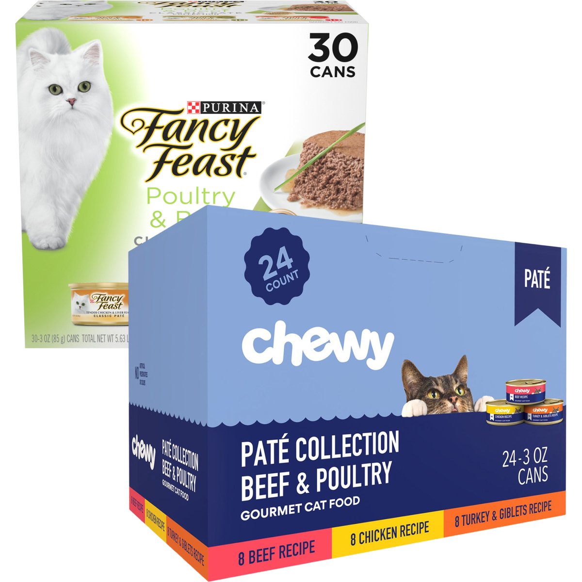 Chewy Made Pate Beef & Poultry Recipes Variety Pack Canned Cat Food + Fancy Feast Classic Poultry & Beef Feast Canned Cat Food