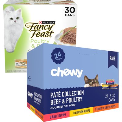 Fancy Feast Chewy Made Pate Beef & Poultry Recipes Variety Pack Canned Cat Food + Fancy Feast Classic Poultry & Beef Feast Canned Cat Food
