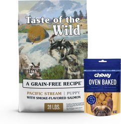 Taste of the Wild Pacific Stream Grain-Free Dry Food + Chewy Made with Peanut Butter Recipe Grain-Free Oven Baked Crunchy Biscuit Dog Treats