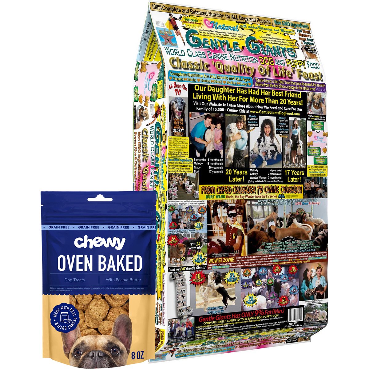 Gentle Giants Canine Nutrition Chicken Dry Food + Chewy Made with Peanut Butter Recipe Grain-Free Oven Baked Crunchy Biscuit Dog Treats