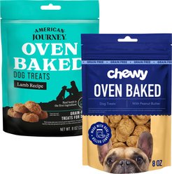 Variety Pack - Chewy Made with Peanut Butter Crunchy Biscuit Dog Treats + American Journey Lamb Recipe Grain-Free Oven Baked Crunchy Biscuit Dog Treats