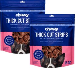 Chewy Made Thick Cut Strips with Real Bacon and Peanut Butter Flavor Dog Treats (FORMERLY TRUE ACRE FOODS), 50-oz bundle